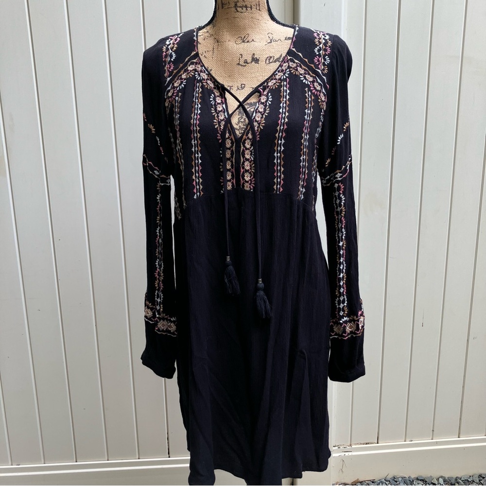 Knox Rose black boho tunic mini dress embroidered Medium whimsigoth, fall